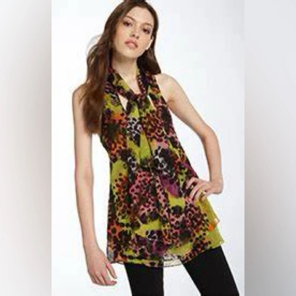 Diane Von Furstenberg Blouse with Scarf Silk Sleeveless Print Multicolor Size 10 - Picture 15 of 15